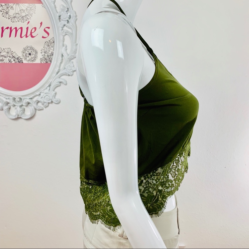 TOBI / Olive Green Lace Crop Camisole - Picture 2 of 8